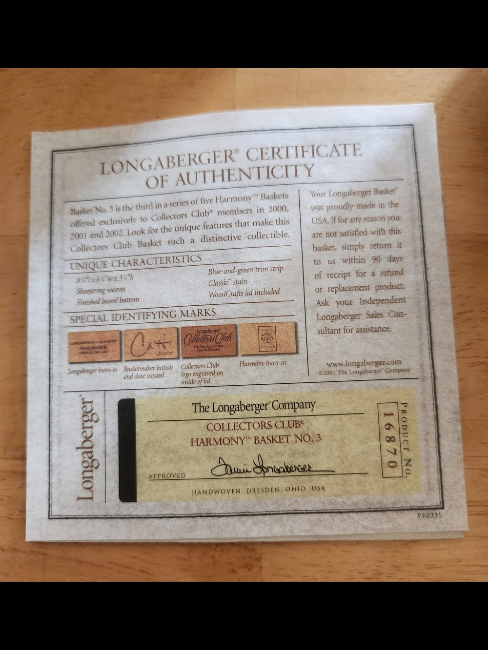 Longaberger Collectors Club No. 3 Harmony Basket